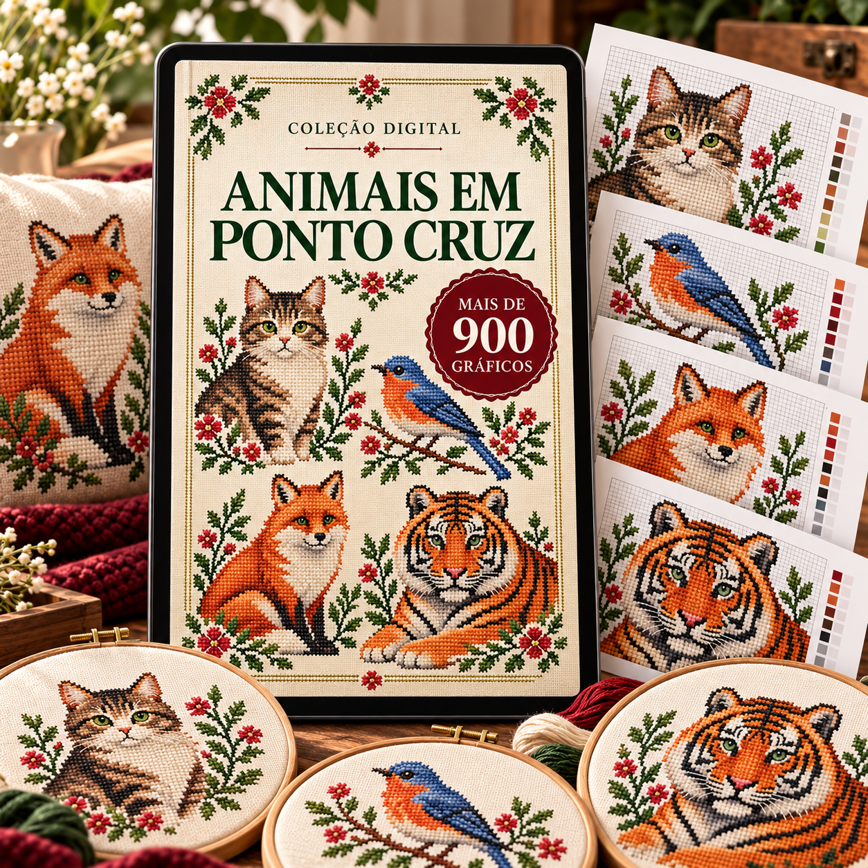 Capa da coleção Animais em Ponto Cruz