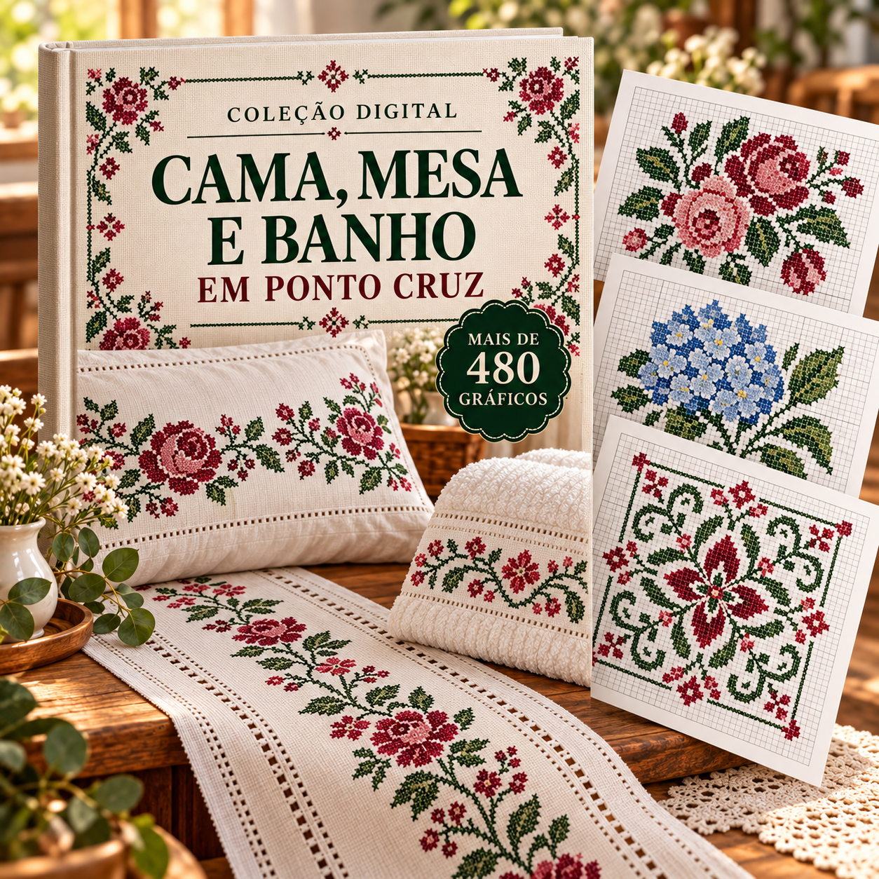 Capa da coleção Cama, Mesa e Banho em Ponto Cruz
