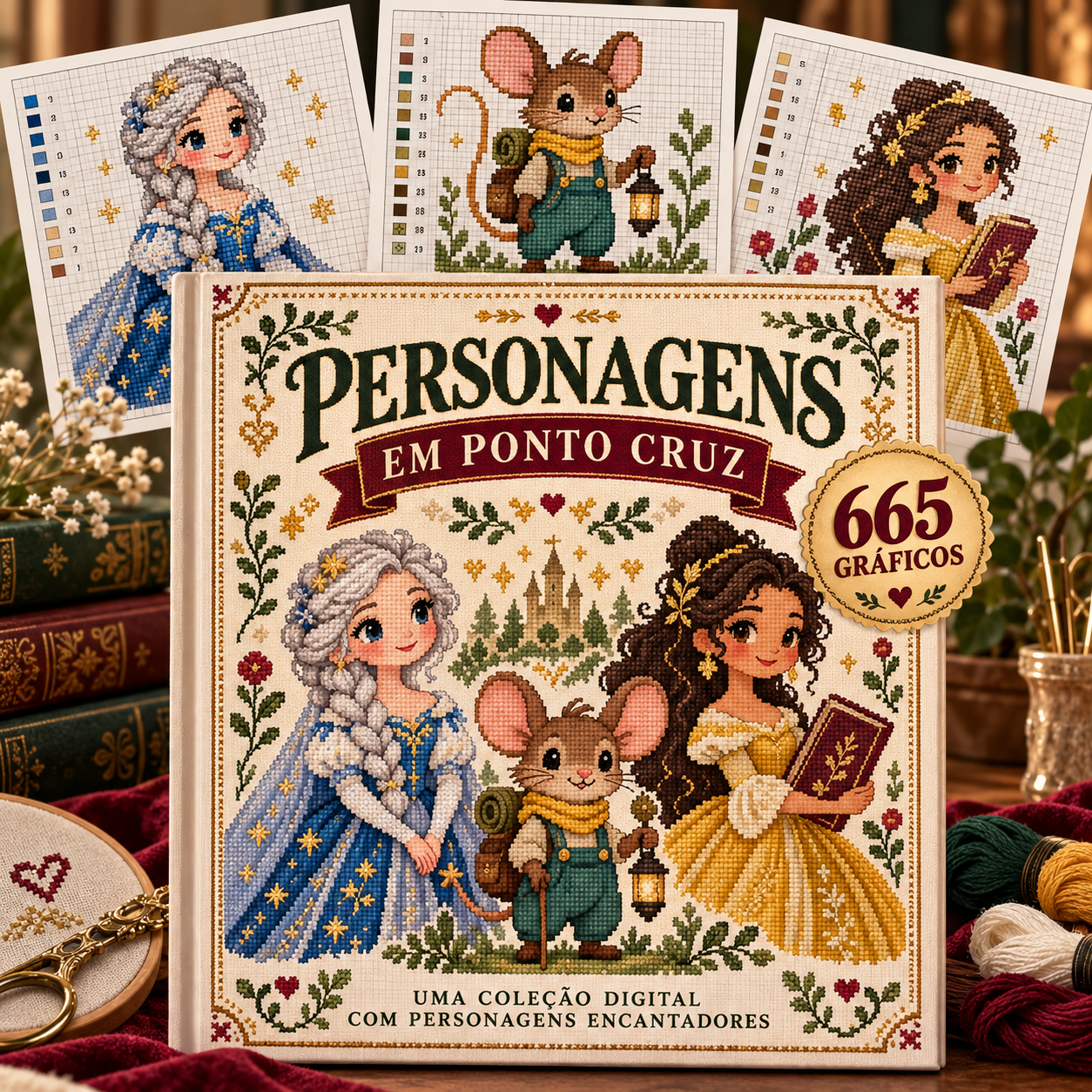 Capa da coleção Personagens Disney em Ponto Cruz